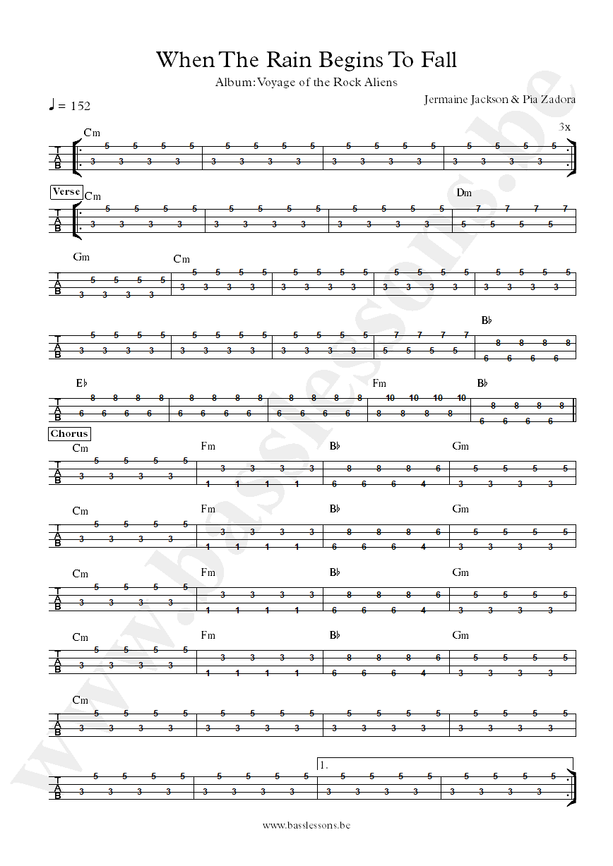 Jermaine Jackson and Pia Zadora When The Rain Begins To Fall bass tab