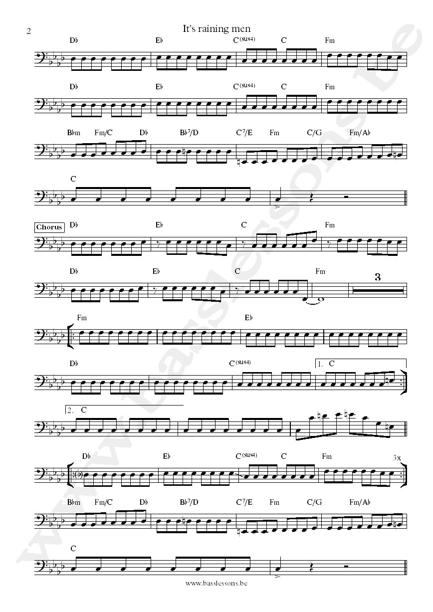 The weather girls It's raining men Lee Sklar bass transcription part 2