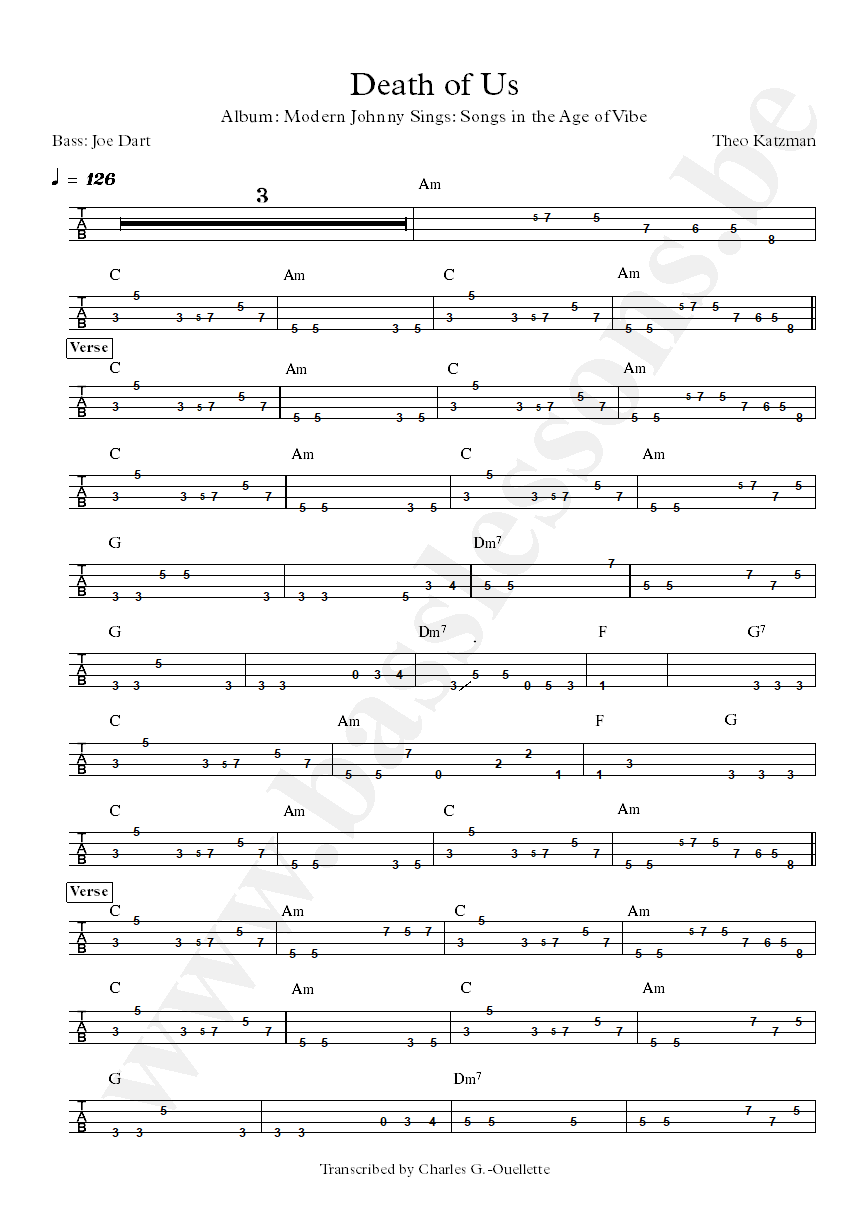 Theo Katzman The death of Us Joe dart bass tab