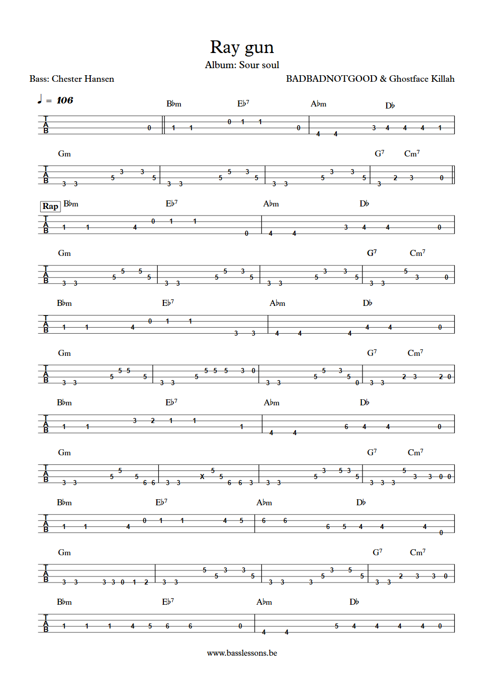 BADBADNOTGOOD ray gun Chester Hansen bass tabs
