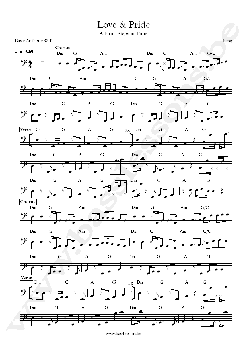 King Love and pride Anthony Wall bass transcription