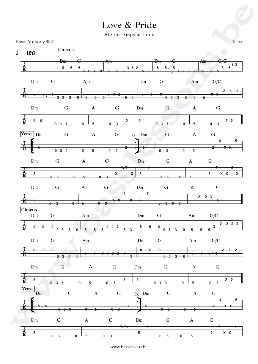 King Love and pride Anthony Wall bass tab