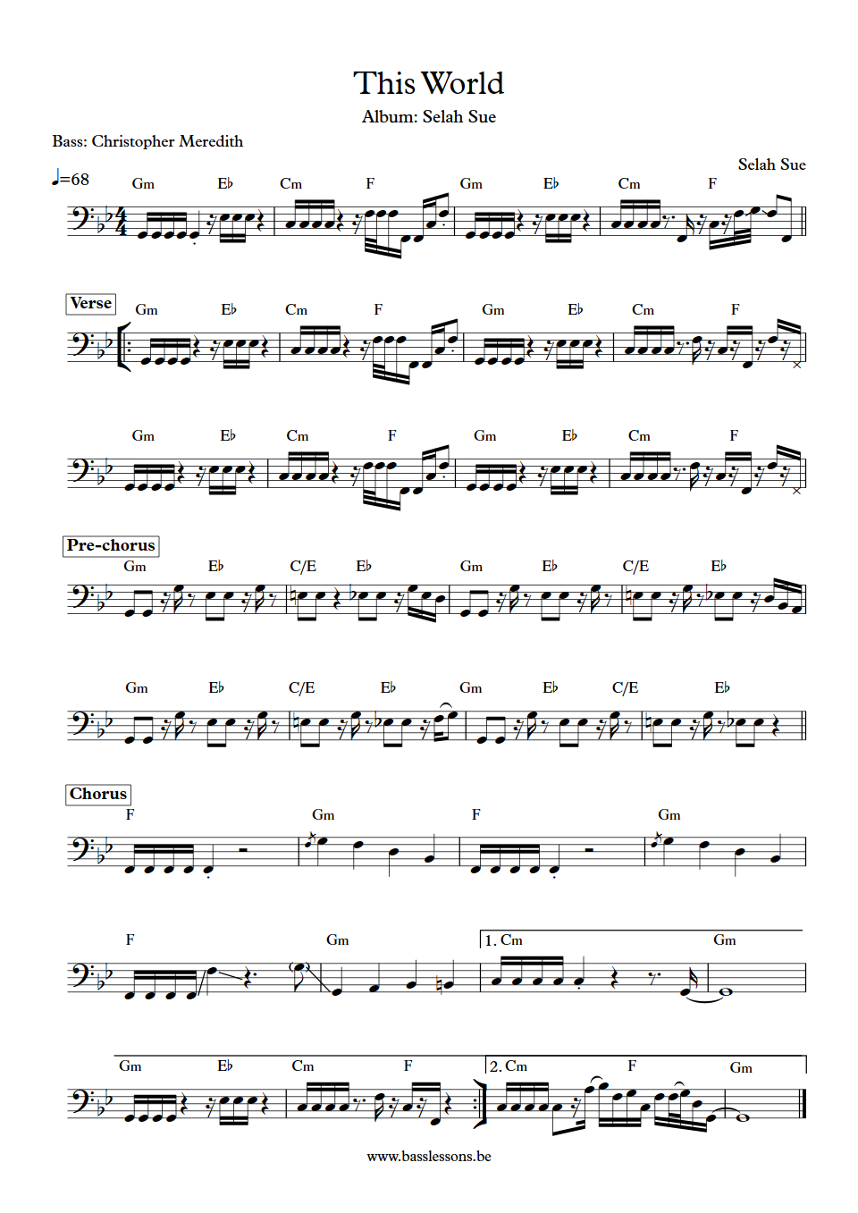 Selah Sue This World Christopher Meredith Bass transcription