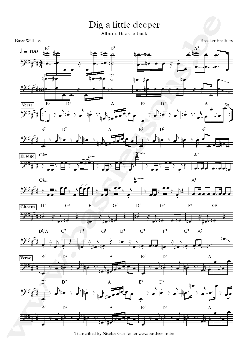 Brecker brothers Dig a little deeper Will Lee bass transcription