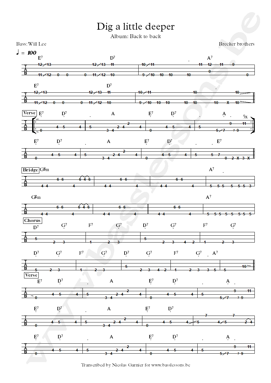 Brecker brothers Dig a little deeper Will Lee bass tab