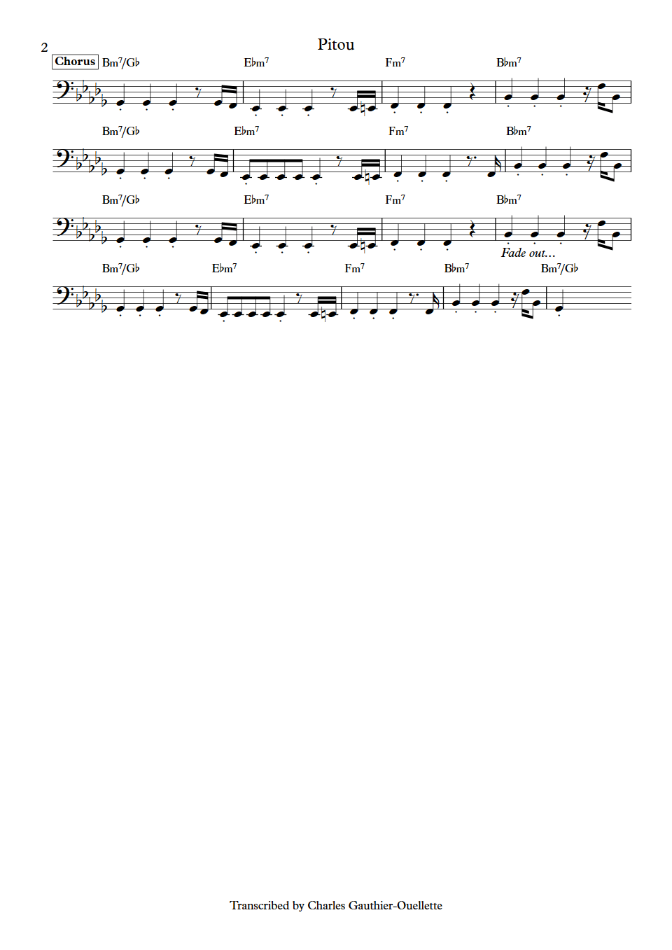 Les louanges Pitou Vincent Roberge bass transcription part 2