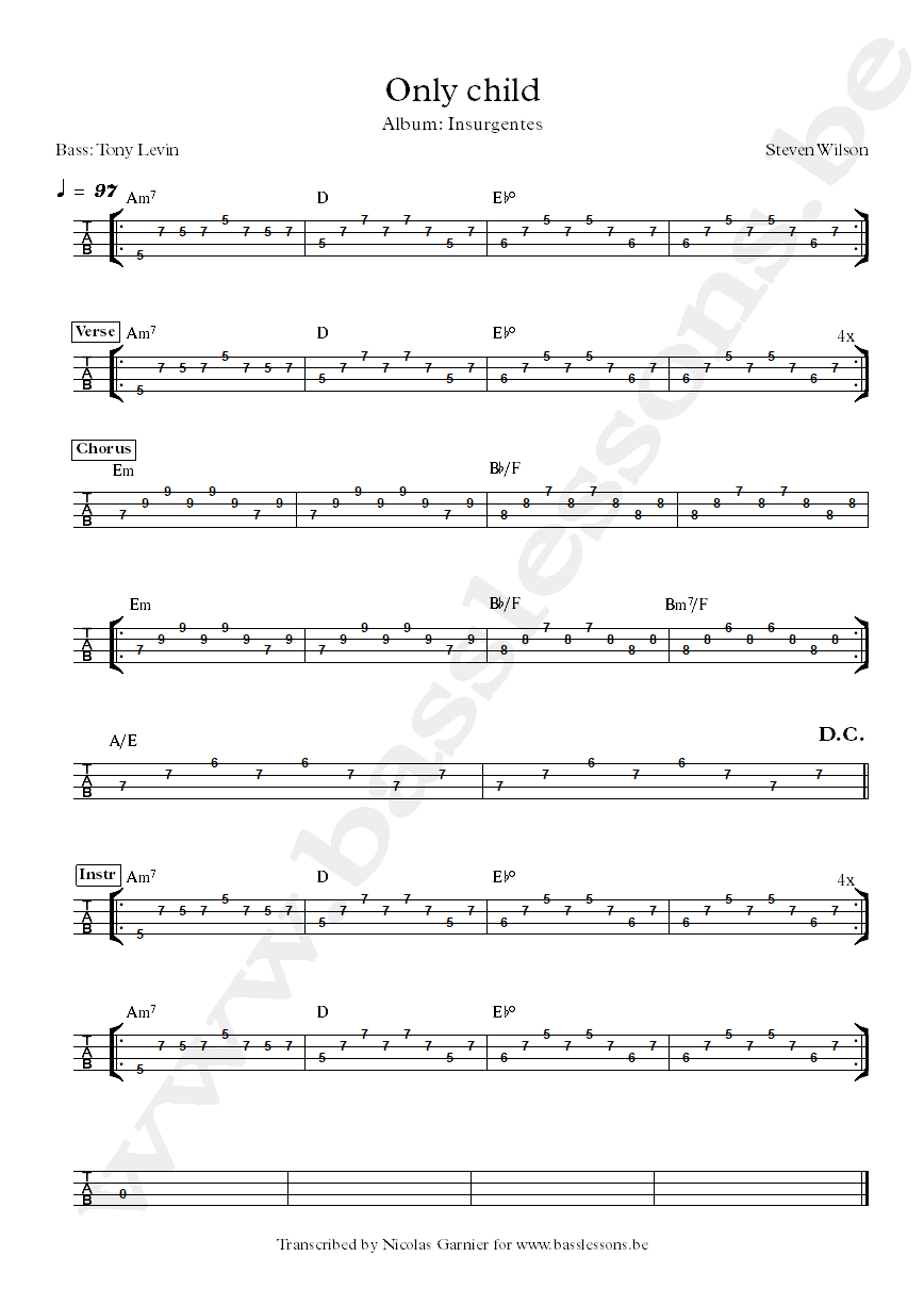 Steven Wilson Only child Tony Levin bass tab
