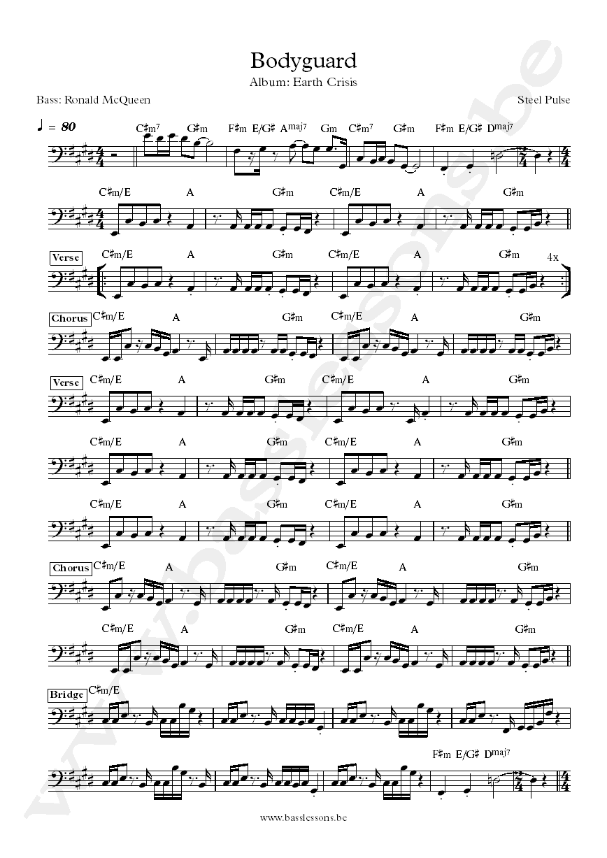 Steel Pulse BodyGuard Ronald McQueen bass transcription