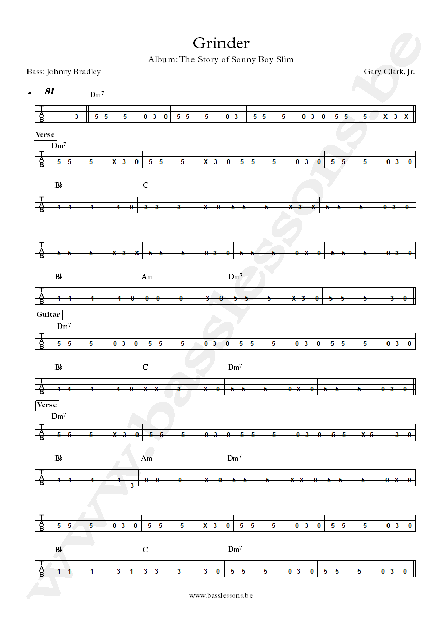 Gary Clark Jr. Grinder Johnny Bradley bass tab