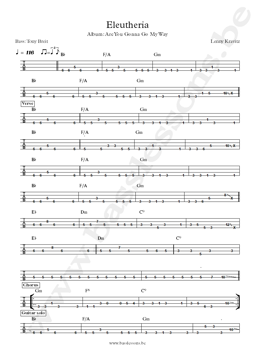 Lenny Kravitz Eleutheria bass tab