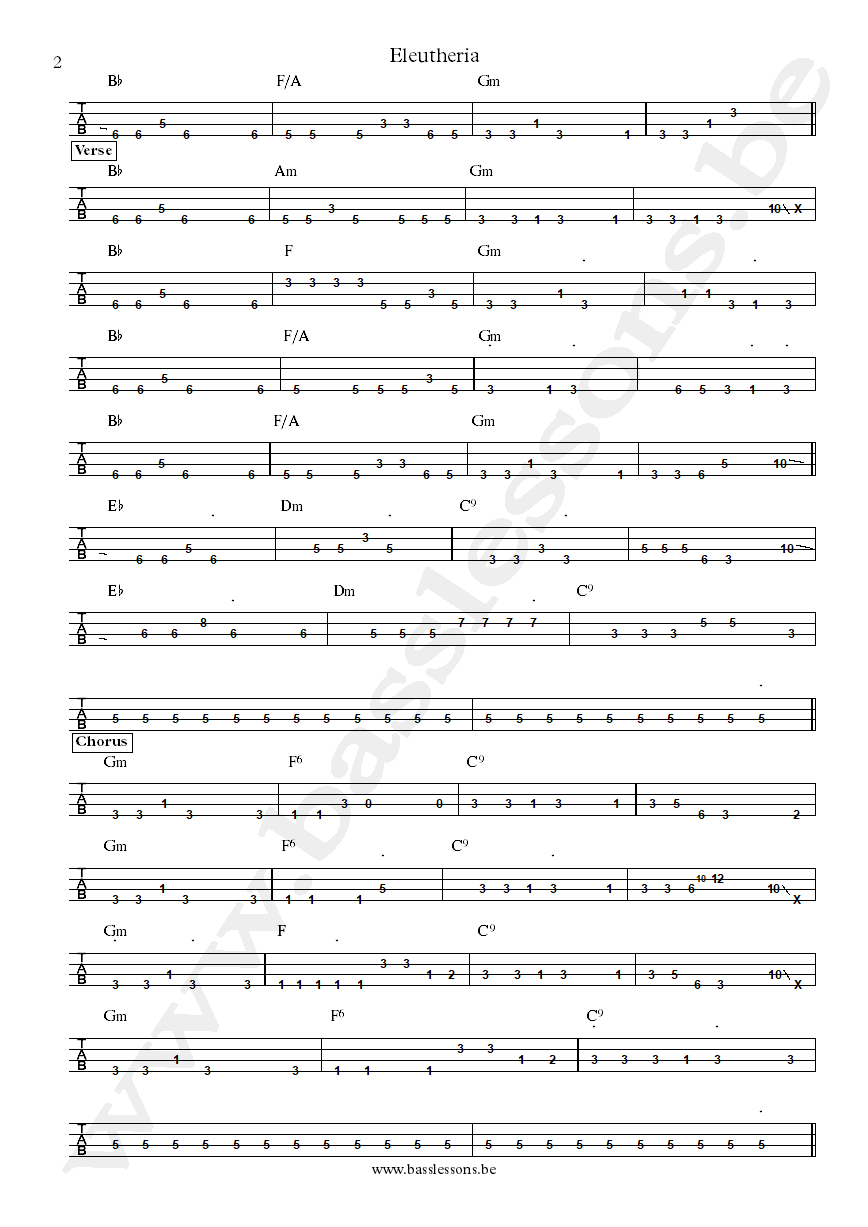 Lenny Kravitz Eleutheria bass tab part 2
