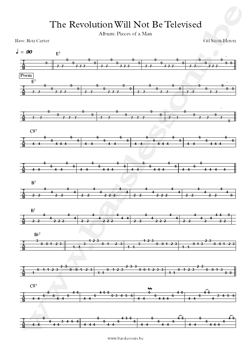 Gil Scott-Heron The Revolution Will Not Be Televised Ron Carter bass tab