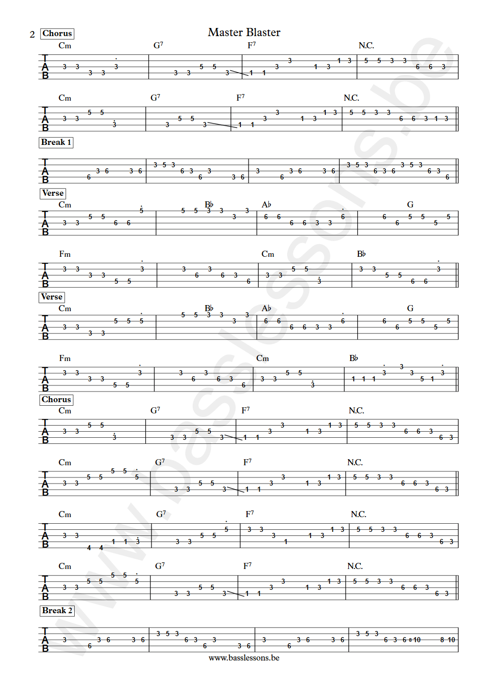 Stevie Wonder Master Blaster Nathan Watts Bass Tab part 3