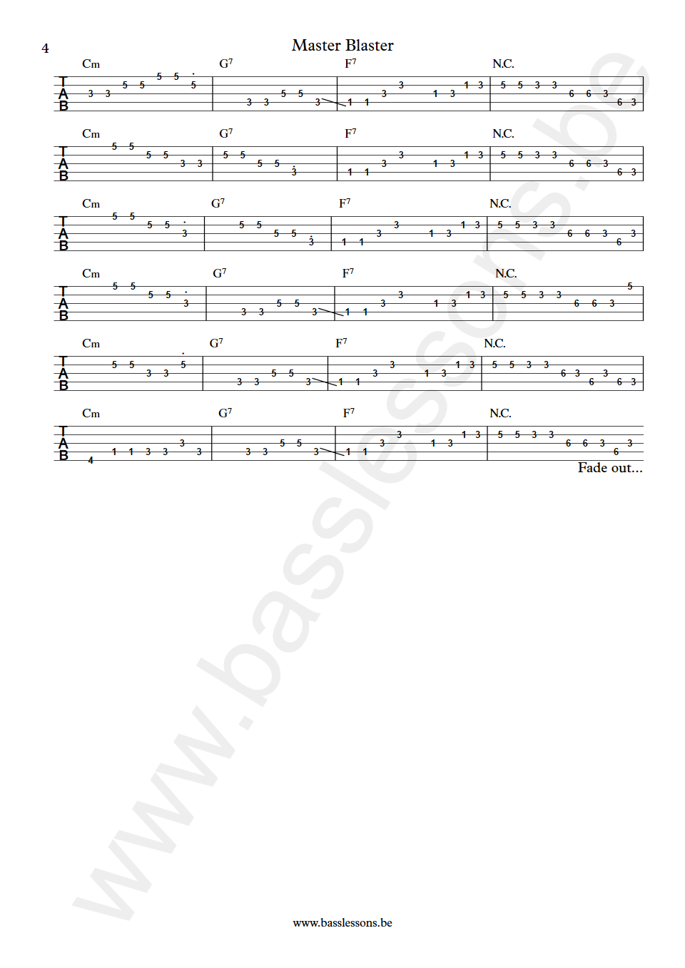 Stevie Wonder Master Blaster Nathan Watts Bass Tab part 4