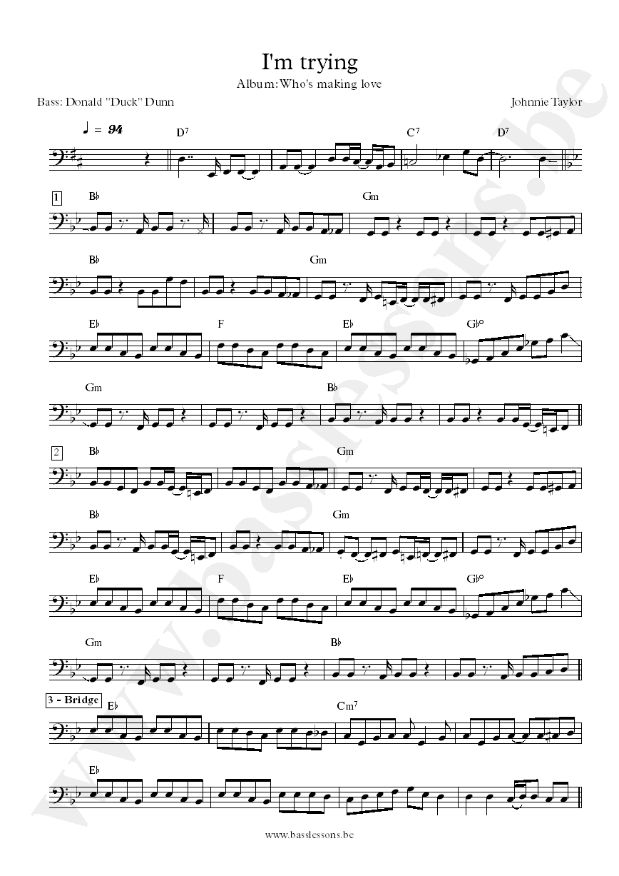 Johnnie Taylor Im trying Donald Duck Dunn bass transcription