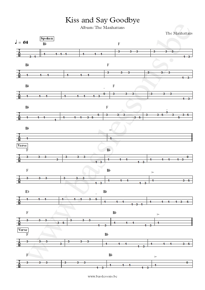 The Manhattans Kiss and say goodbye bass tab