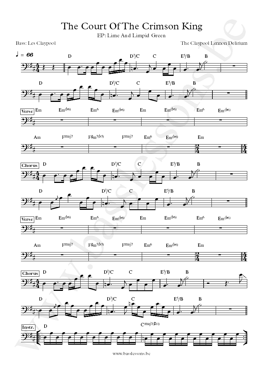 The Claypool Lennon Delirium The Court Of The Crimson King Les Claypool bass transcription