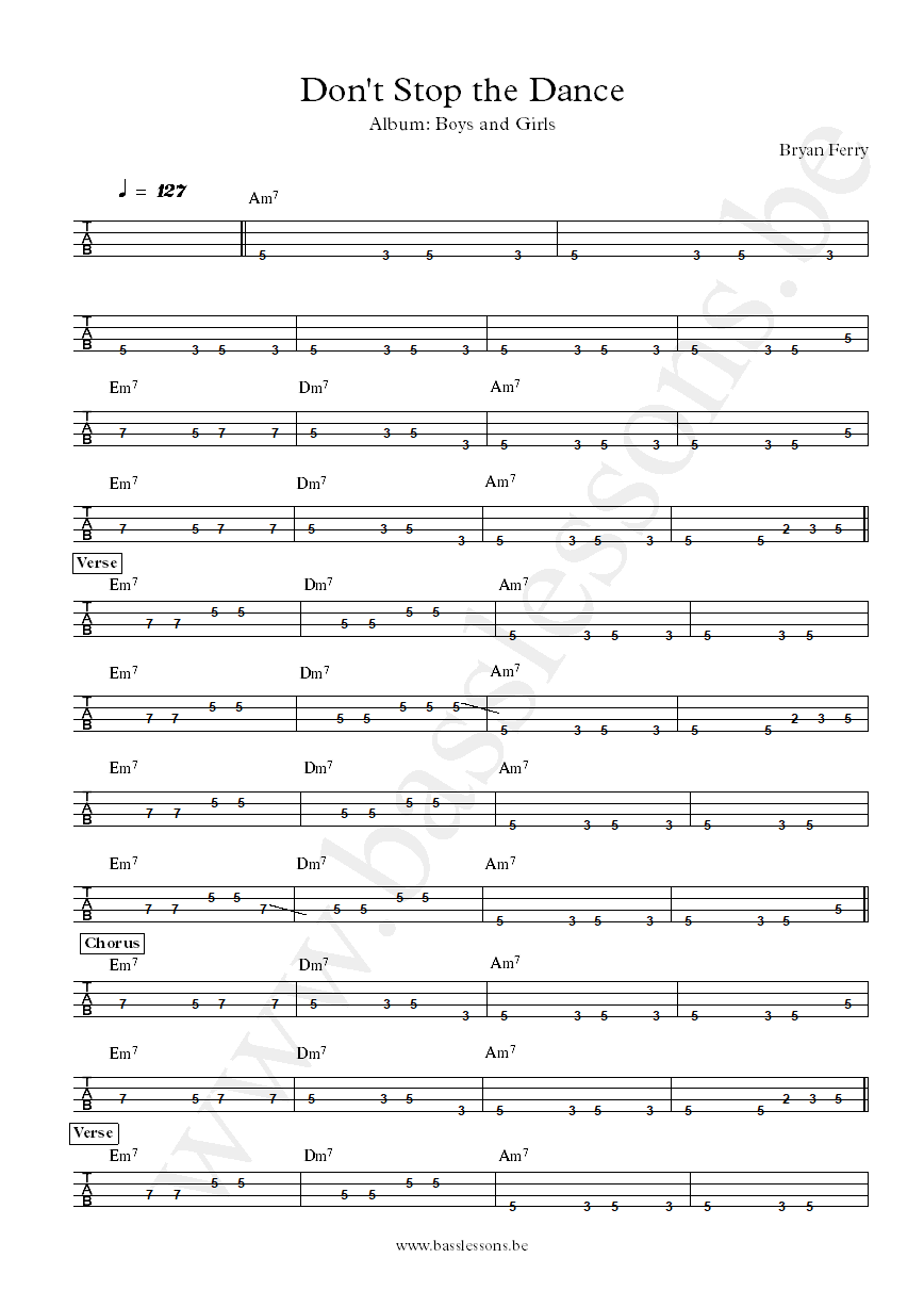 Bryan Ferry Dont Stop the Dance bass tab