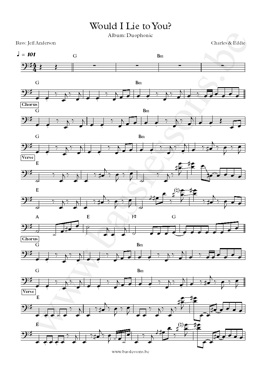 Charles and Eddie Would I Lie To You bass transcription
