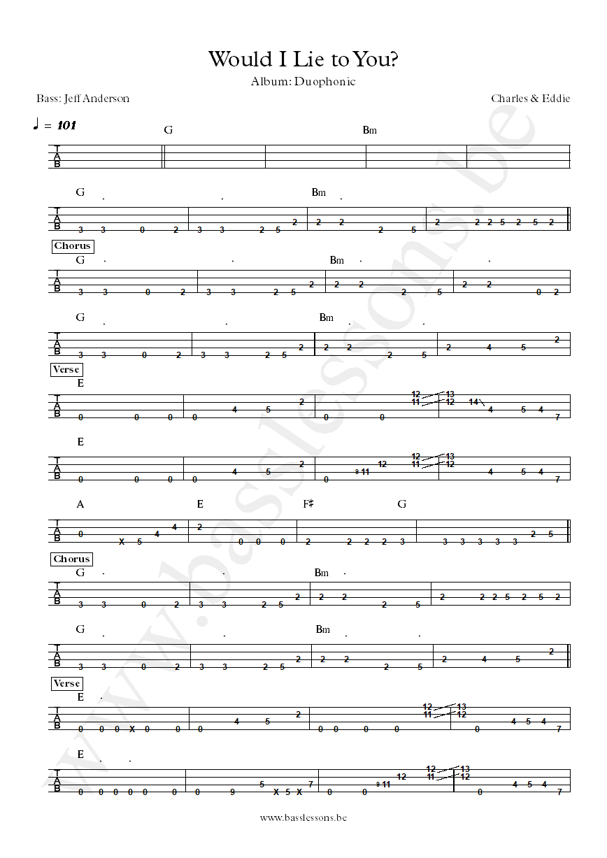 Charles and Eddie Would I Lie To You bass tab