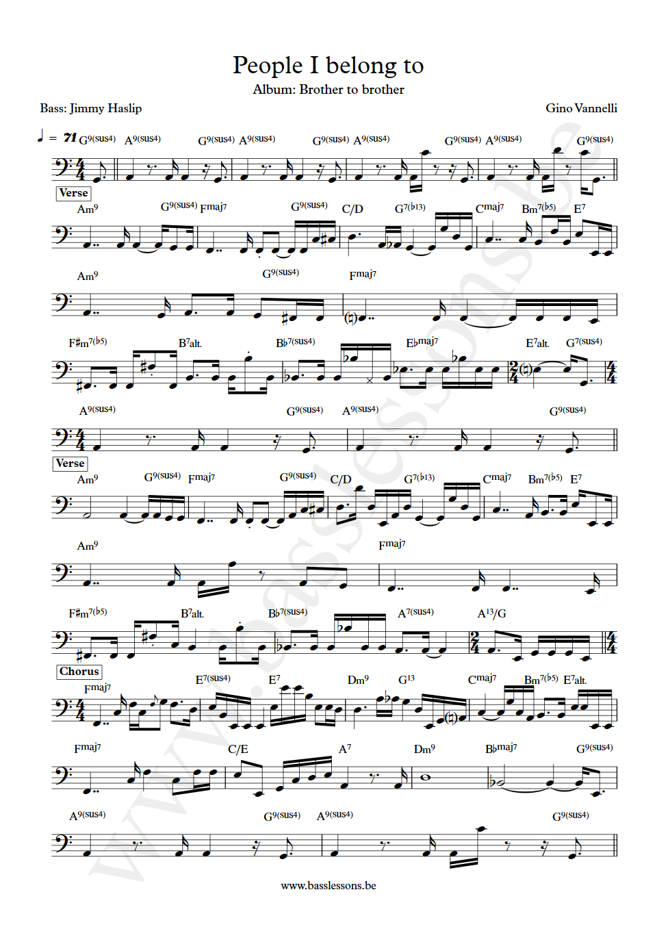 Gino Vannelli People I belong to Jimmy Haslip bass transcription