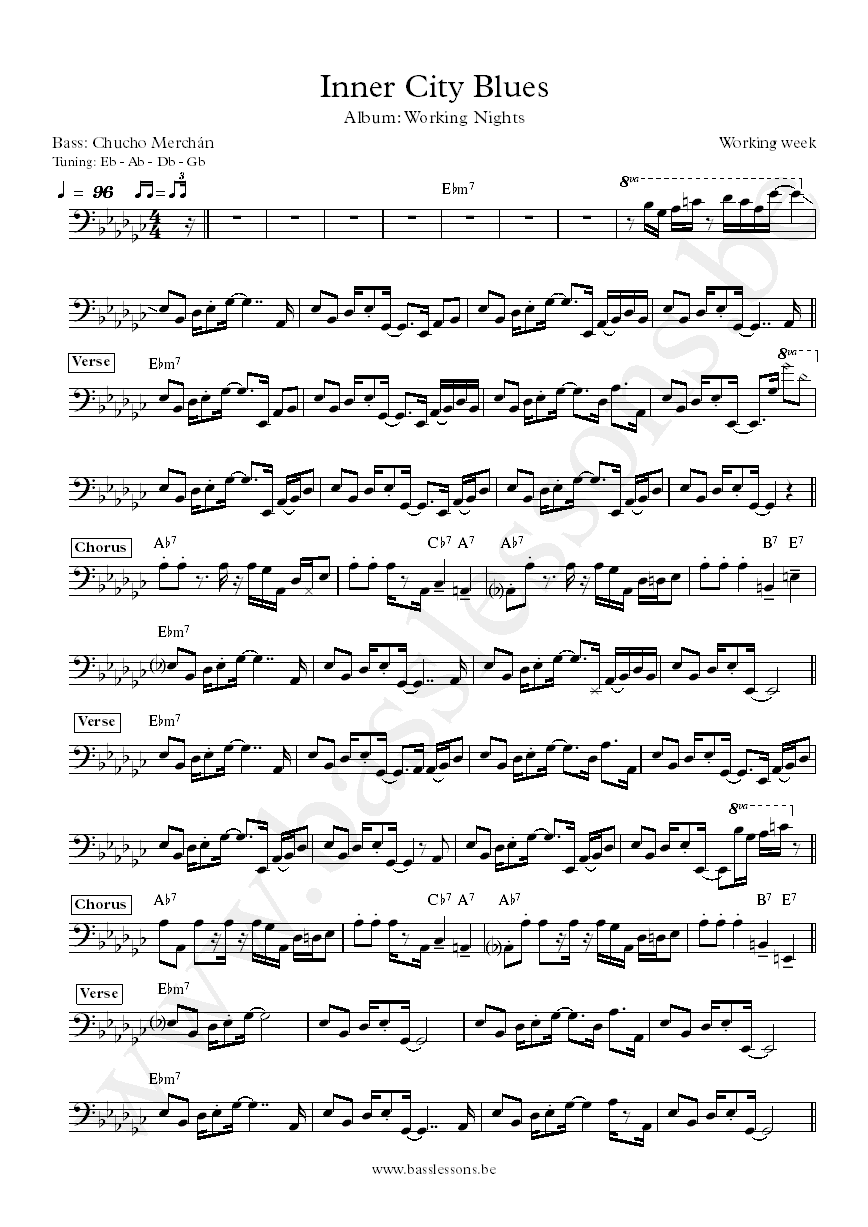 Working Week Inner city blues bass transcription