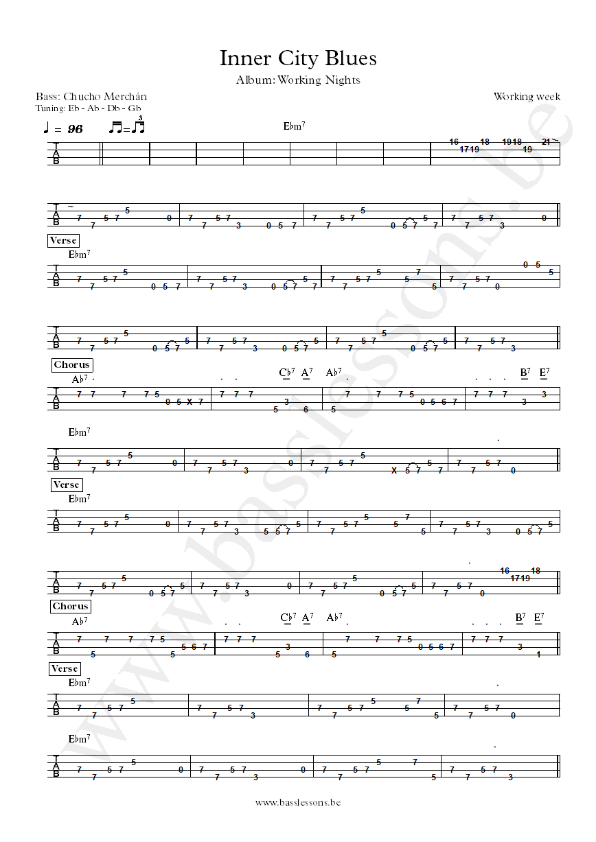 Working Week Inner city blues bass tab