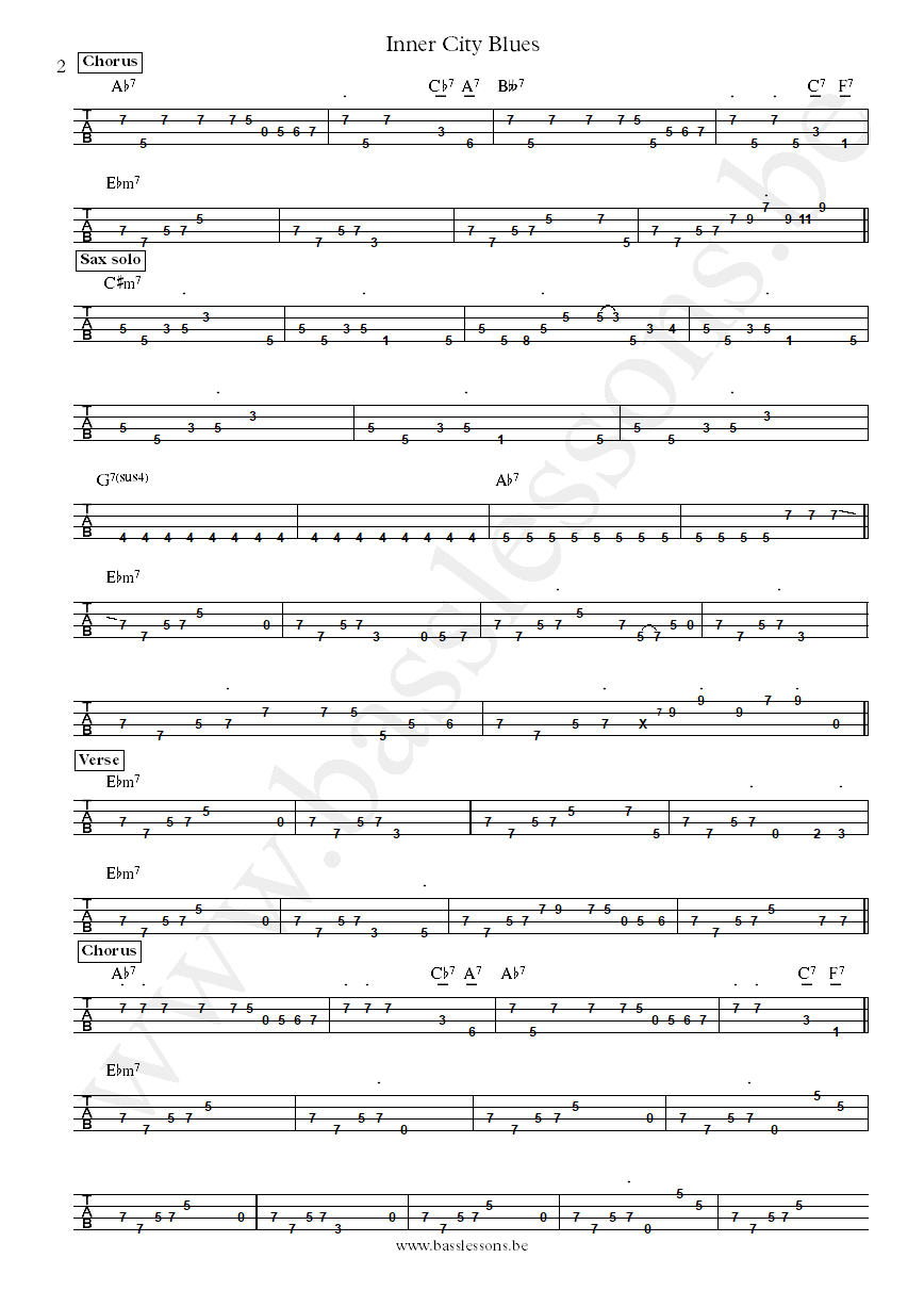 Working Week Inner city blues bass tab part 2