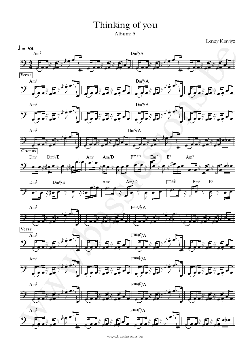 Lenny Kravitz Thinking of you bass transcription