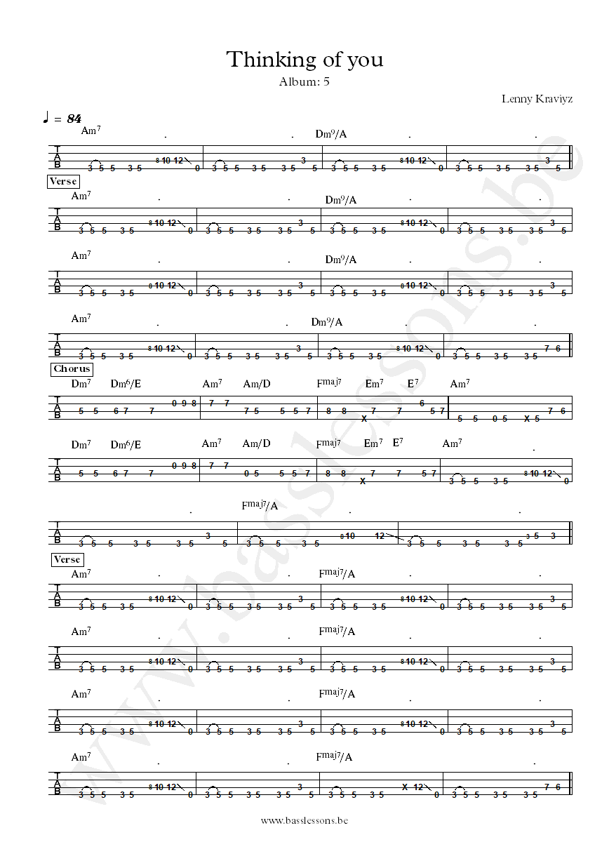 Lenny Kravitz Thinking of you bass tab