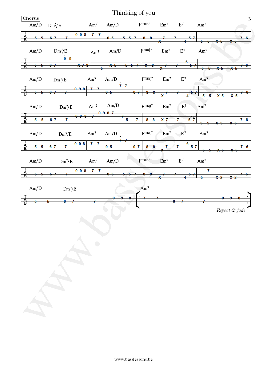 Lenny Kravitz Thinking of you bass tab part 3