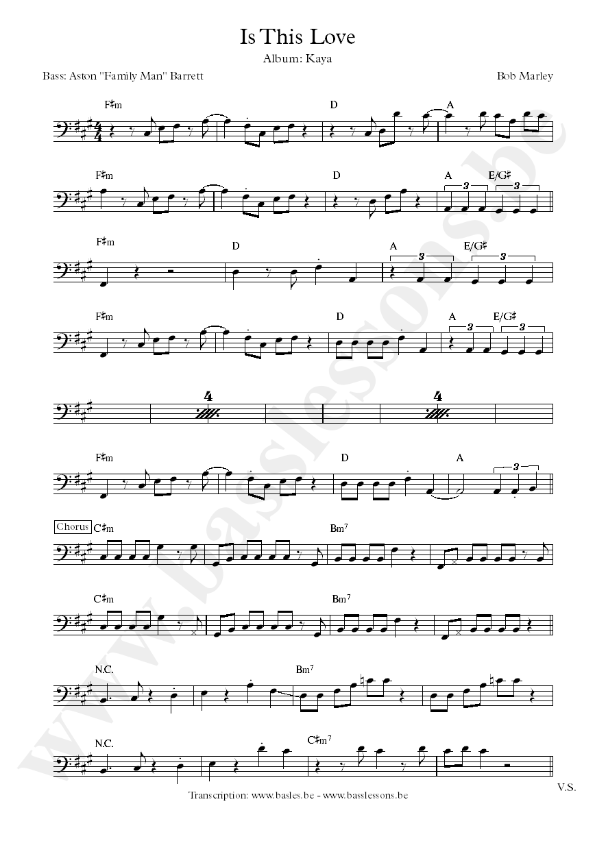 Bob Marley is this love bass transcription