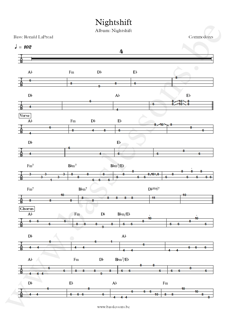 Commodores Nightshift Ronald LaPread bass tab