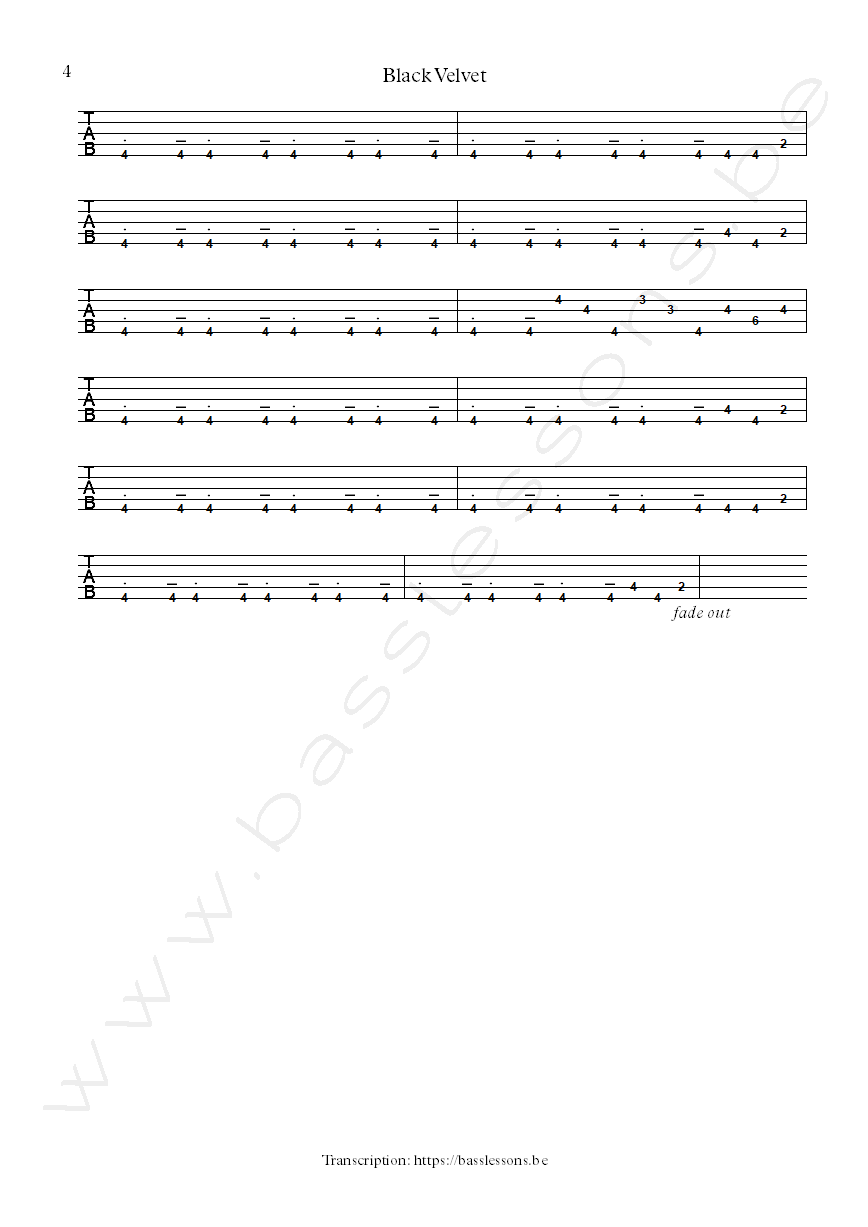 Black Velvet - Bass Transcription