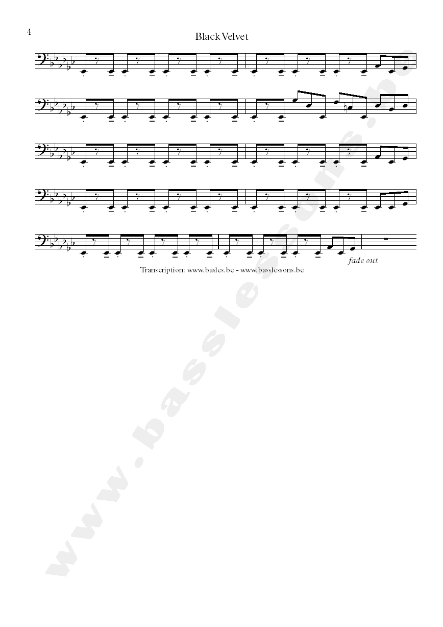 Black Velvet - Bass Transcription