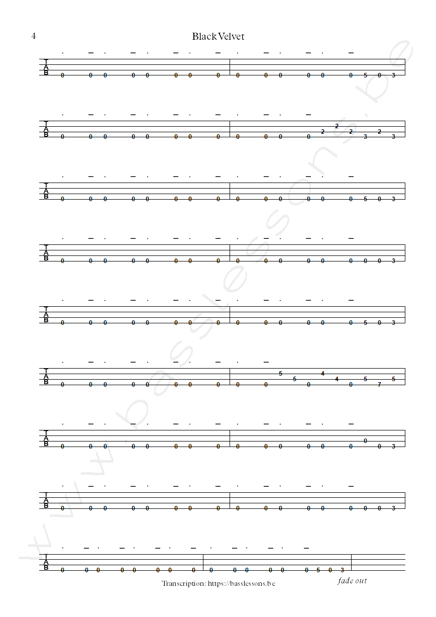 Black Velvet - Bass Transcription