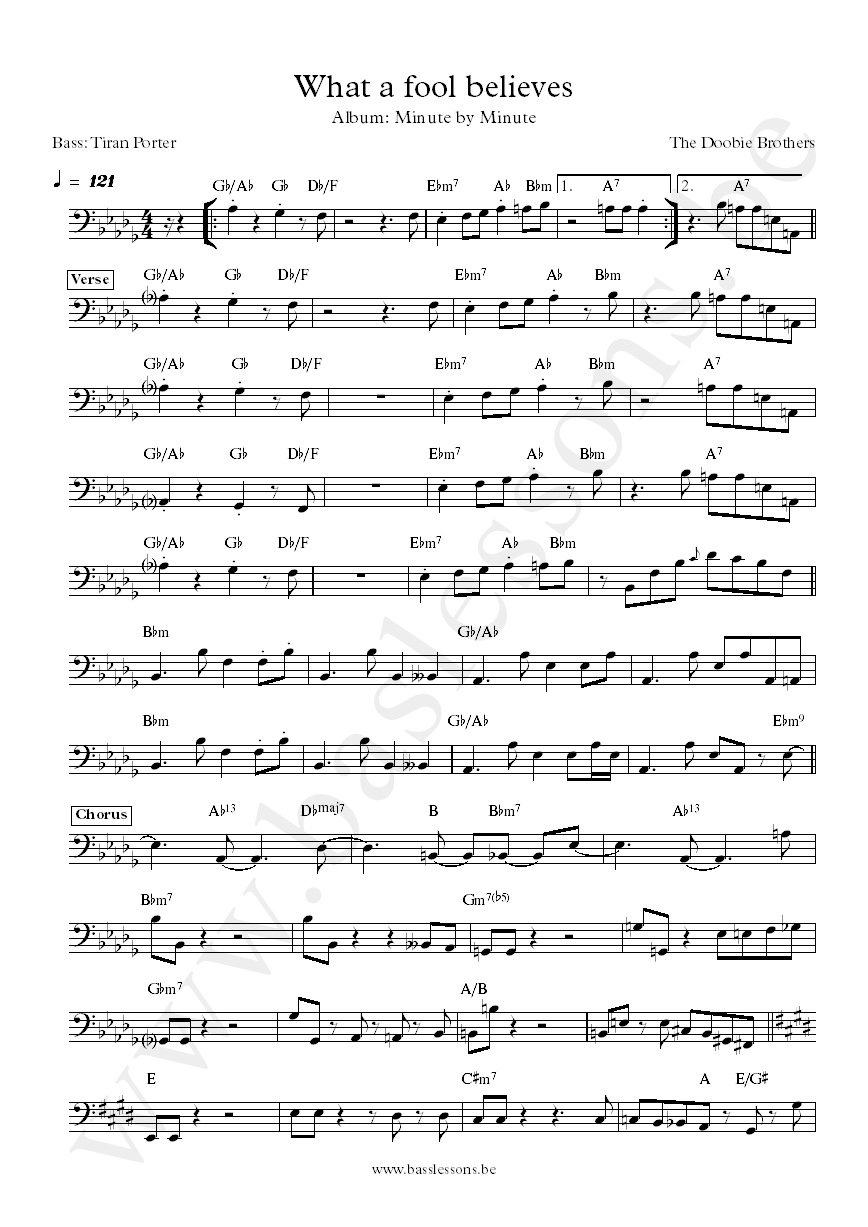 Doobie Brothers What a Fool Believes Tiran Porter bass transcription