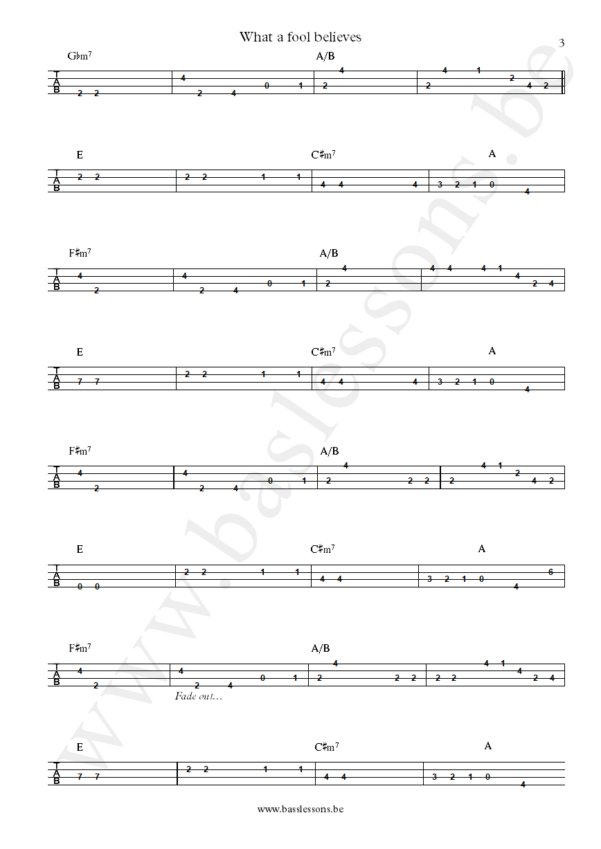 Doobie Brothers What a Fool Believes Tiran Porter bass tab part 3