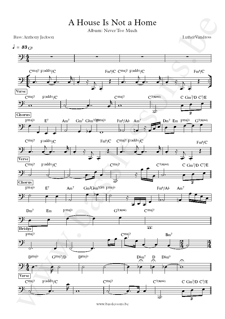 Luther Vandross A House Is Not a Home Anthony Jackson bass transcription