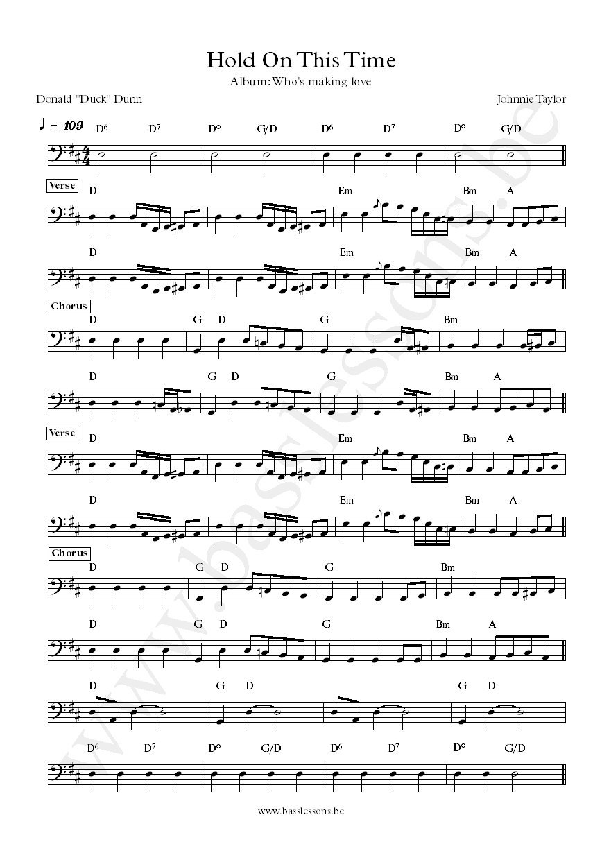 Johnnie Taylor Hold On This Time Donald Duck Dunn bass transcription