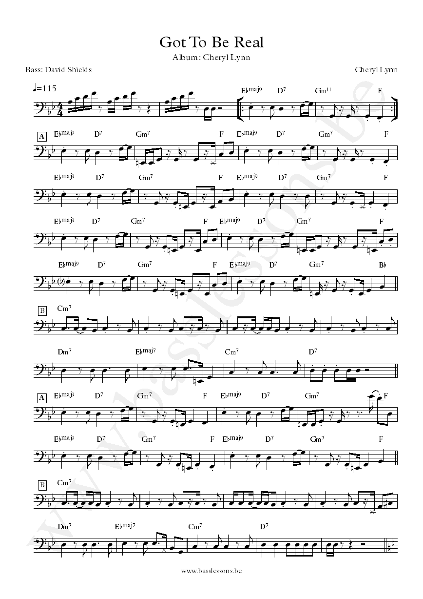 Cheryl Lynn Got to Be Real David Shields bass transcription