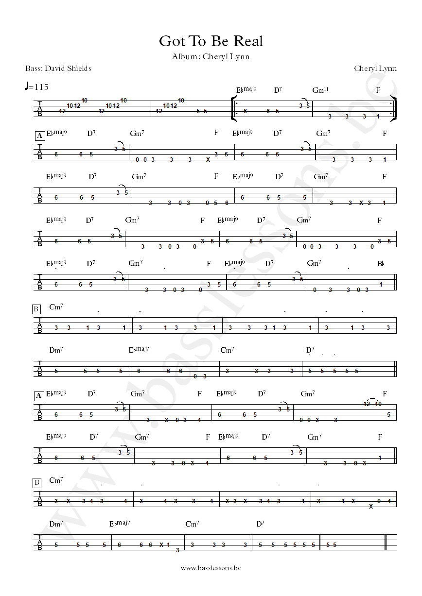 Cheryl Lynn Got to Be Real David Shields bass tab