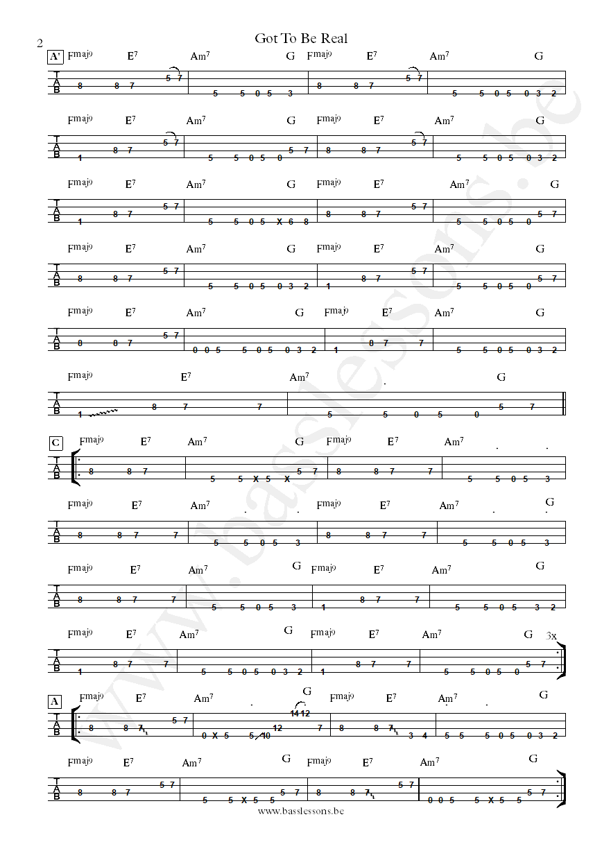 Cheryl Lynn Got to Be Real David Shields bass tab part 2