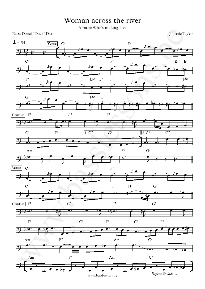 Johnnie Taylor Woman across the river Donald Duck Dunn bass transcription