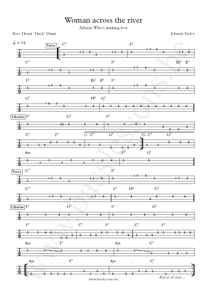 Johnnie Taylor Woman across the river Donald Duck Dunn bass tab