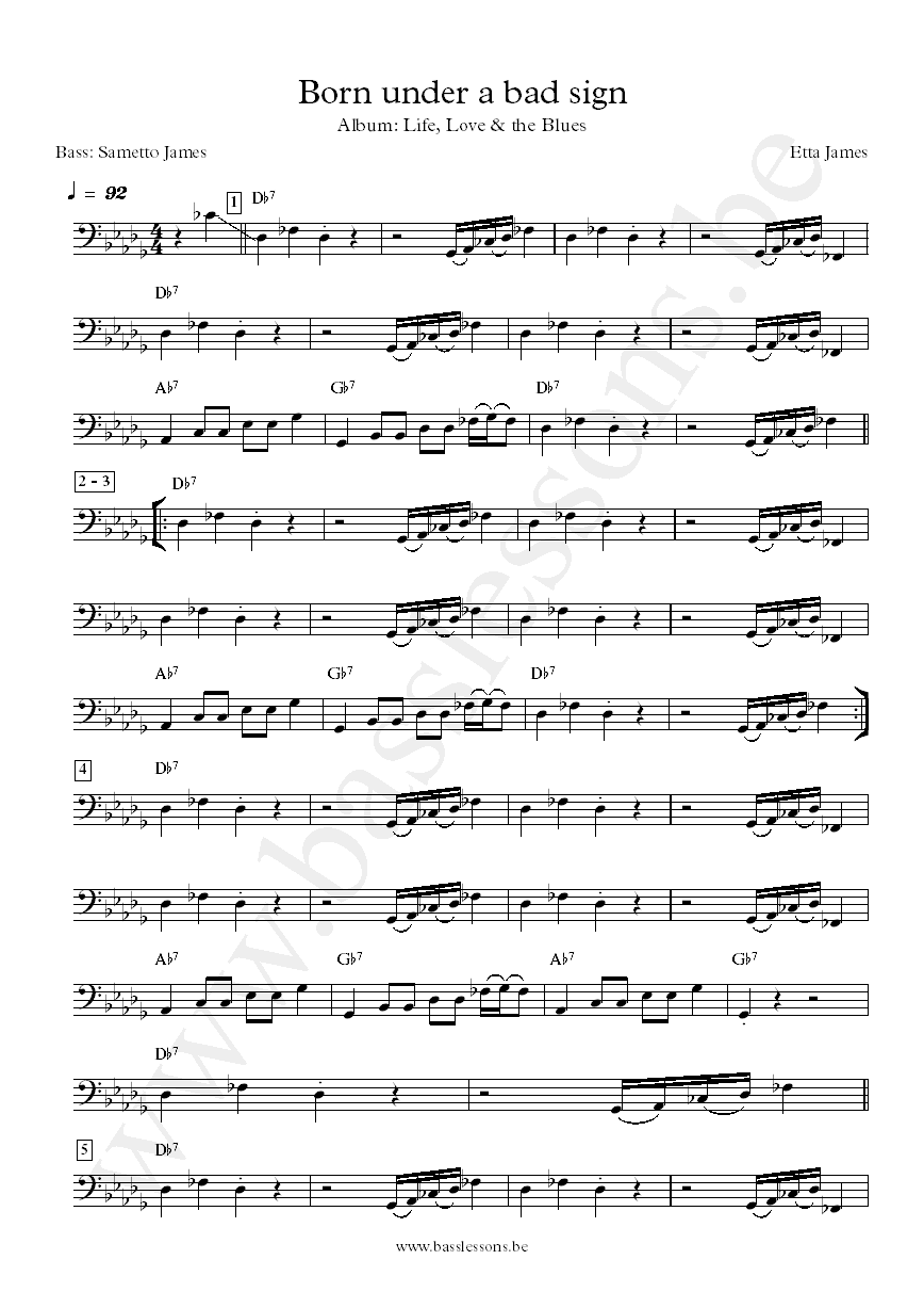 Etta James Born under a bad sign Sametto James bass transcription