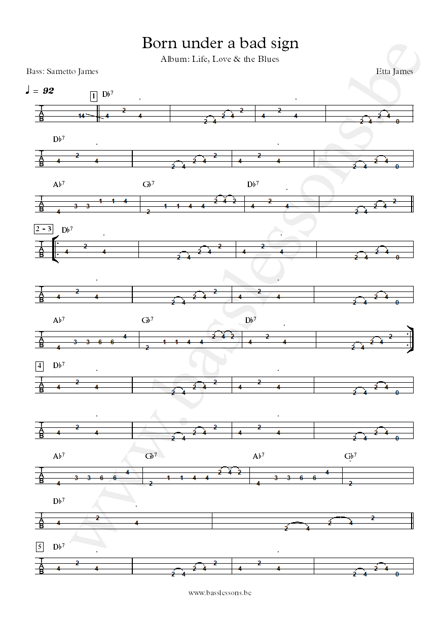 Etta James Born under a bad sign Sametto James bass tab