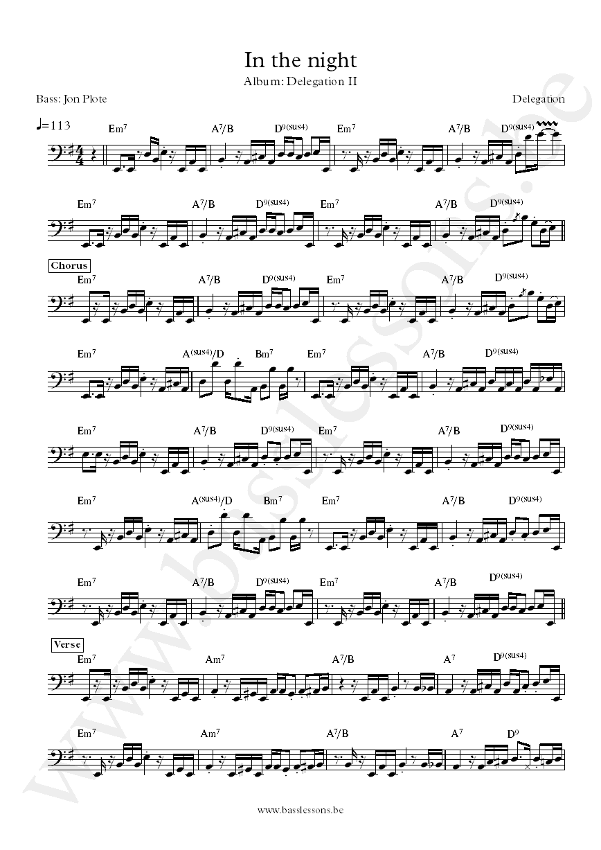 Delegation In the Night Jon Plote bass transcription