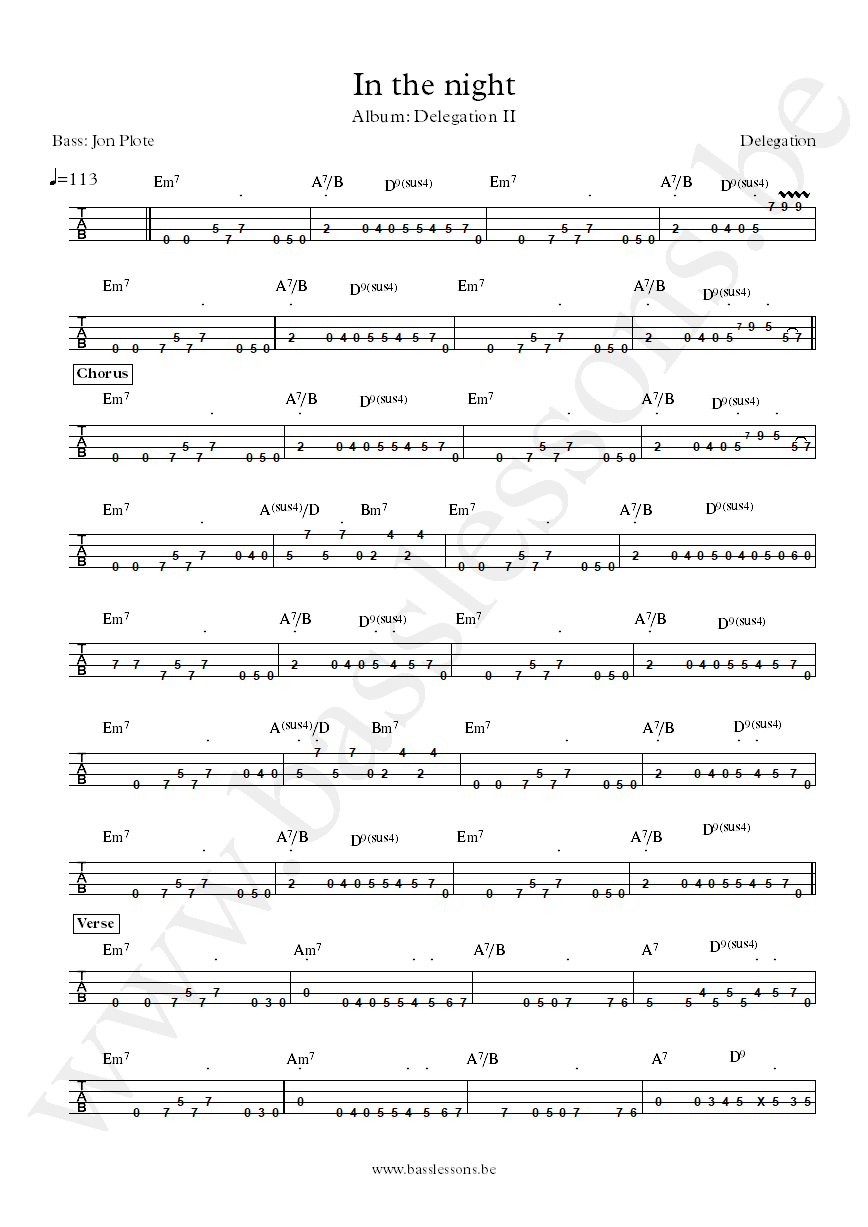 Delegation In the Night Jon Plote bass tab