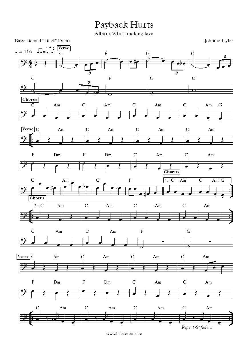 Johnnie Taylor Payback hurts Donald Duck Dunn bass transcription